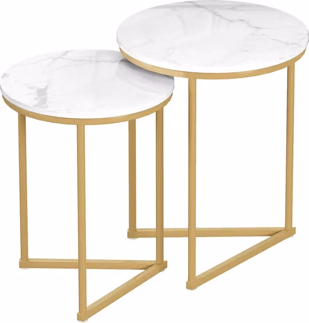 Set di 2 tavolini laterali moderni HOMCOM con piano effetto marmo bianco e gambe in metallo dorato – 1