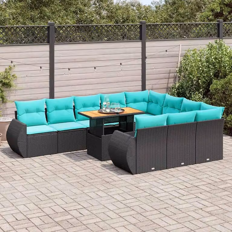 Maison Exclusive - Set da giardino 11 pezzi con cuscini in poly rattan nero
