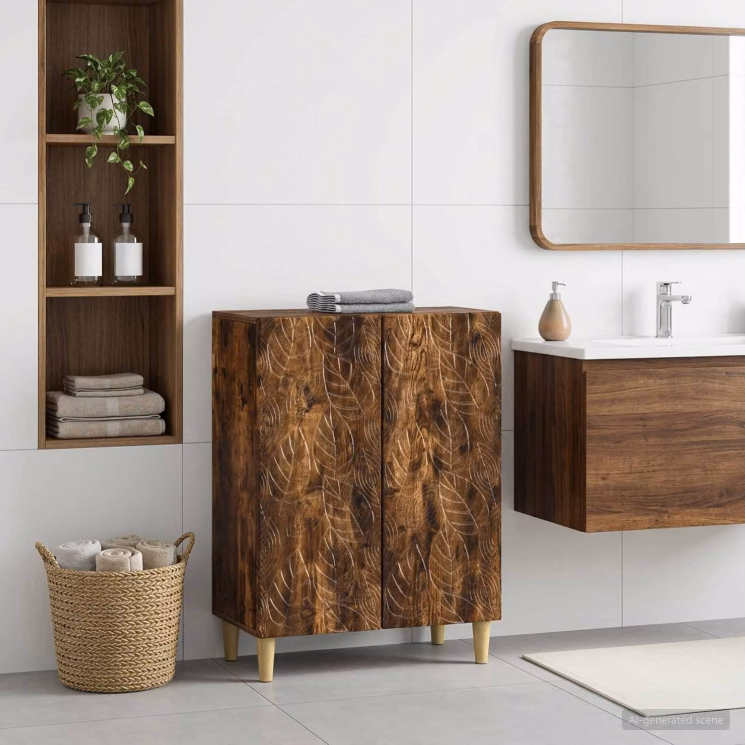 Mobiletto da bagno moderno vidaXL DELFT in rovere fumo con ante a battente e ripiani interni, L/P/H: 59,5 x 31 x 80 cm