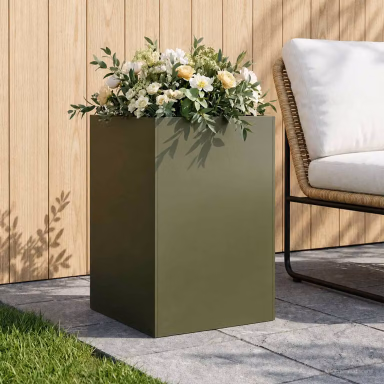 Vaso da giardino vidaXL in metallo Verde, L/P/H: 40 x 40 x 75 cm