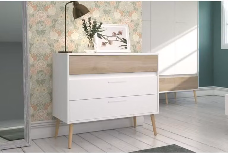 Cassettiera Aalborg con 3 cassetti - Bianco - Stile scandinavo 90,8 x 40 x 77,5