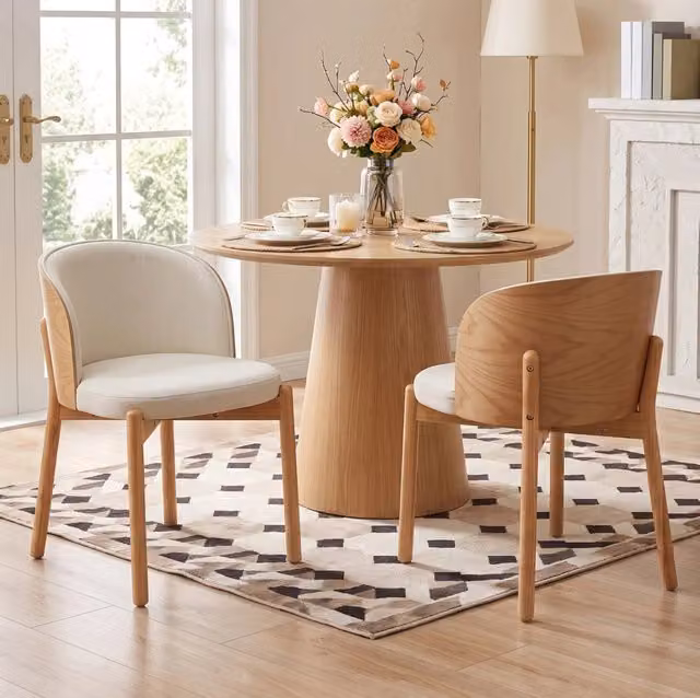 Set di 6 Sedie da Pranzo in Legno Massello di Frassino con Rivestimento in Lino Naturale, Stile Moderno per Sala da Pranzo e Soggiorno