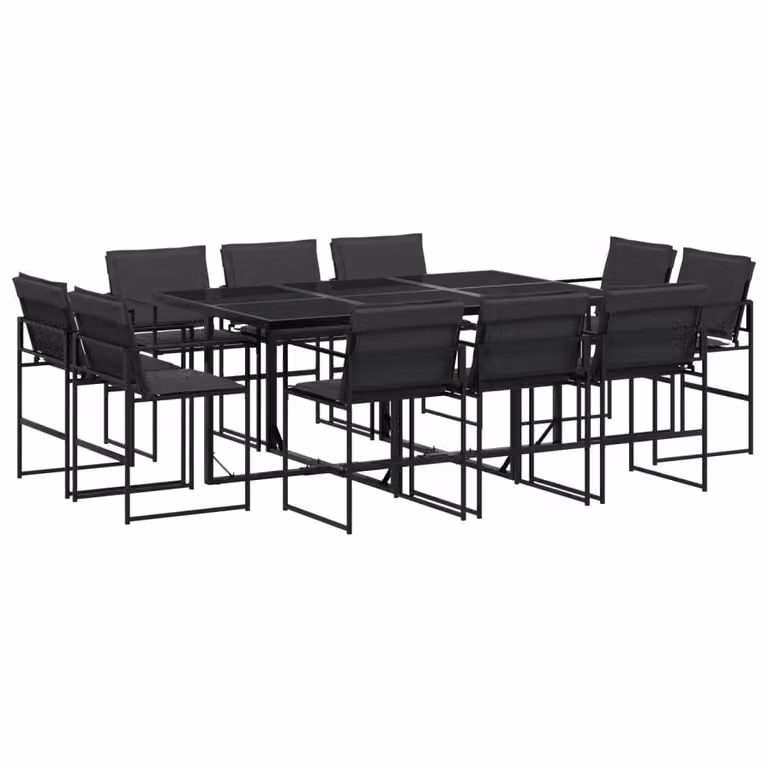 Set da Pranzo da Giardino 11 pz con Cuscini Nero in Textilene