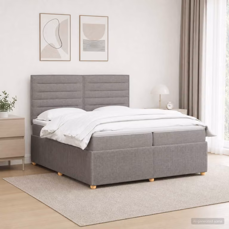 Letto Box Spring vidaXL con Materasso Ibrido e Illuminazione LED, Colore Tortora, L/P: 200 x 200 cm