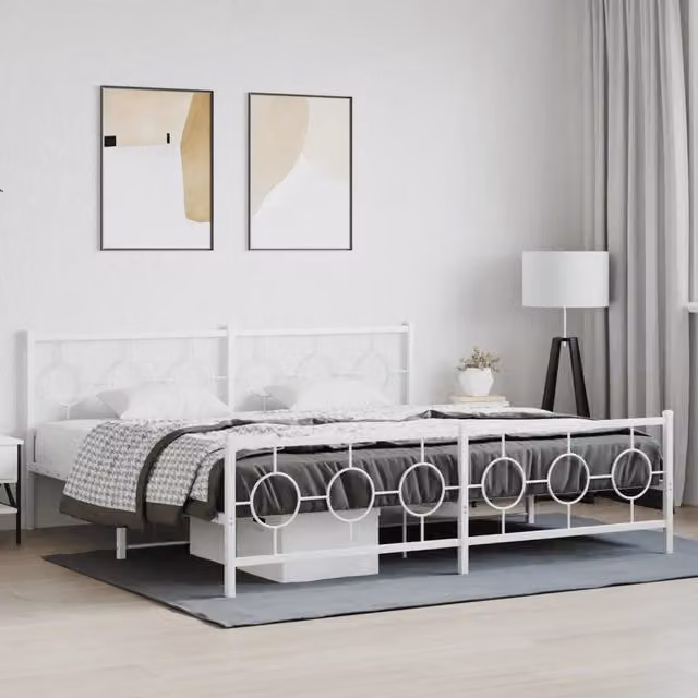 Giroletto con Testiera e Pediera Metallo Bianco 193x203 cm 376299