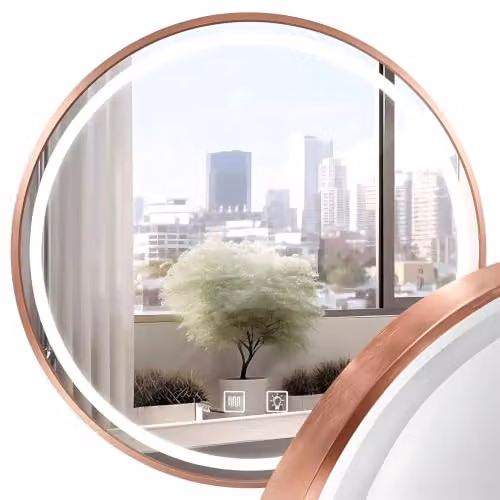Rea Specchio LED 90 cm MMJ BRUSH COPPER Specchio da bagno Stile: contemporaneo, Forma: rotonda (Rame)