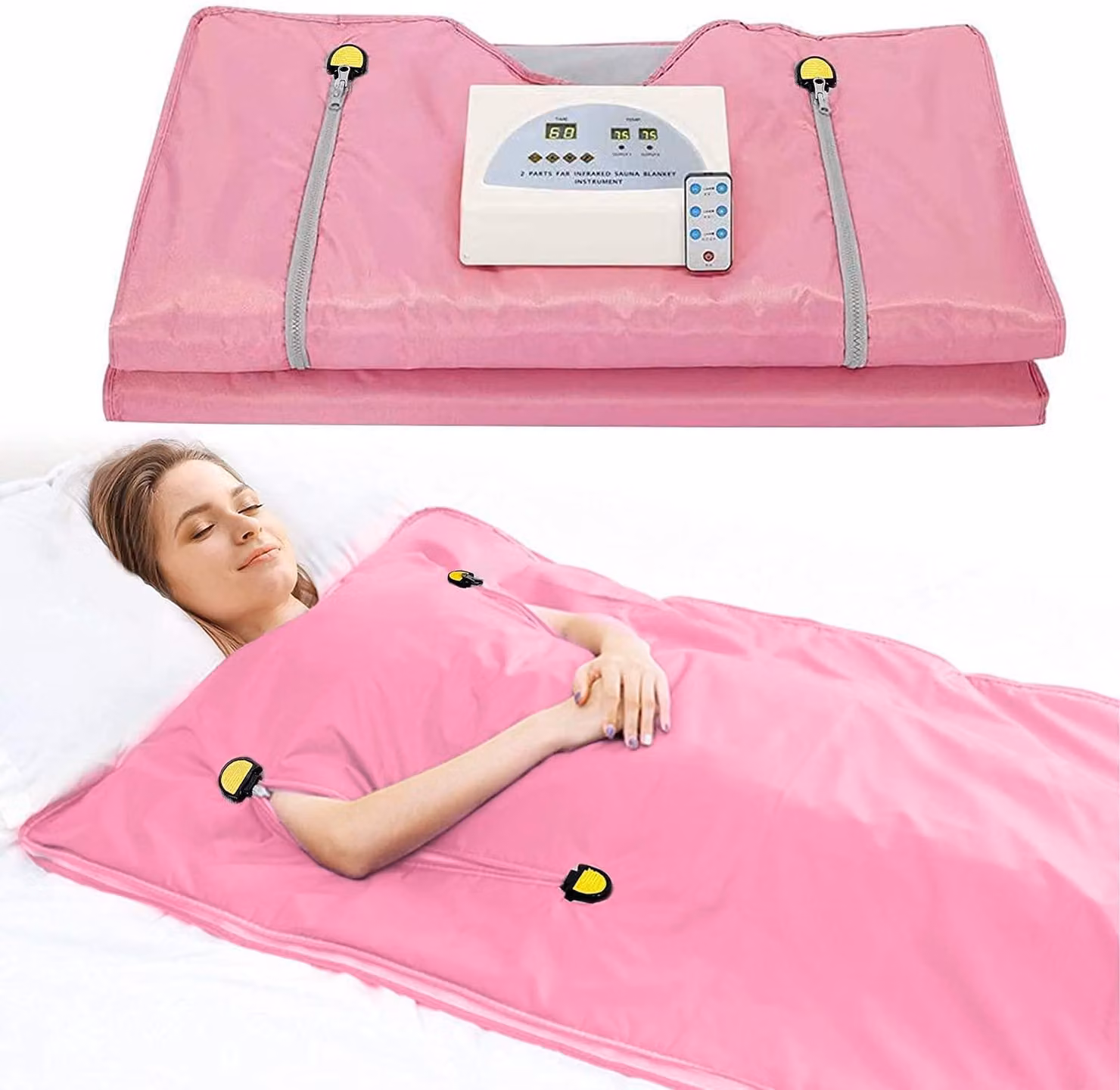 Coperta sauna a infrarossi, 2 zone, in tessuto Oxford, 180x180 cm, color rosa