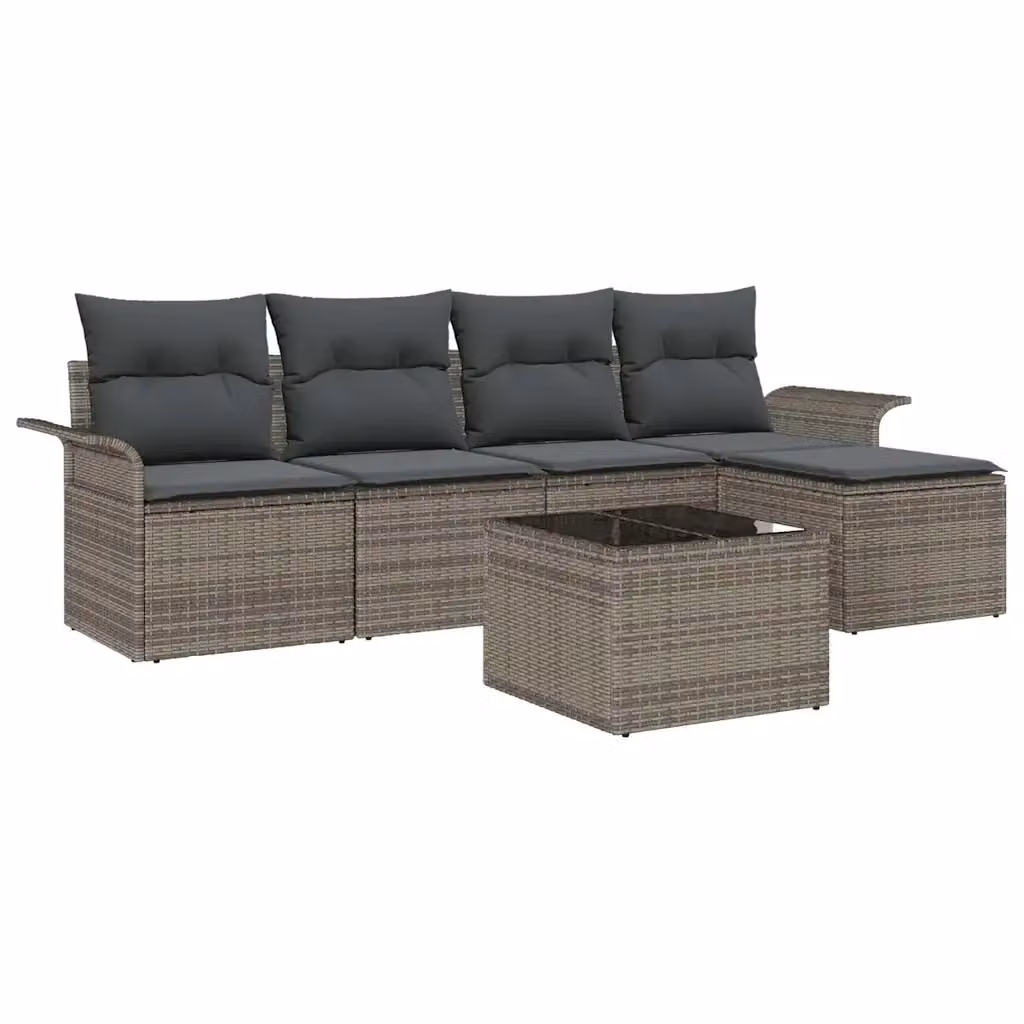 Set da giardino moderno vidaXL composto da 6 pezzi in rattan grigio con struttura in metallo e cuscini inclusi – 2