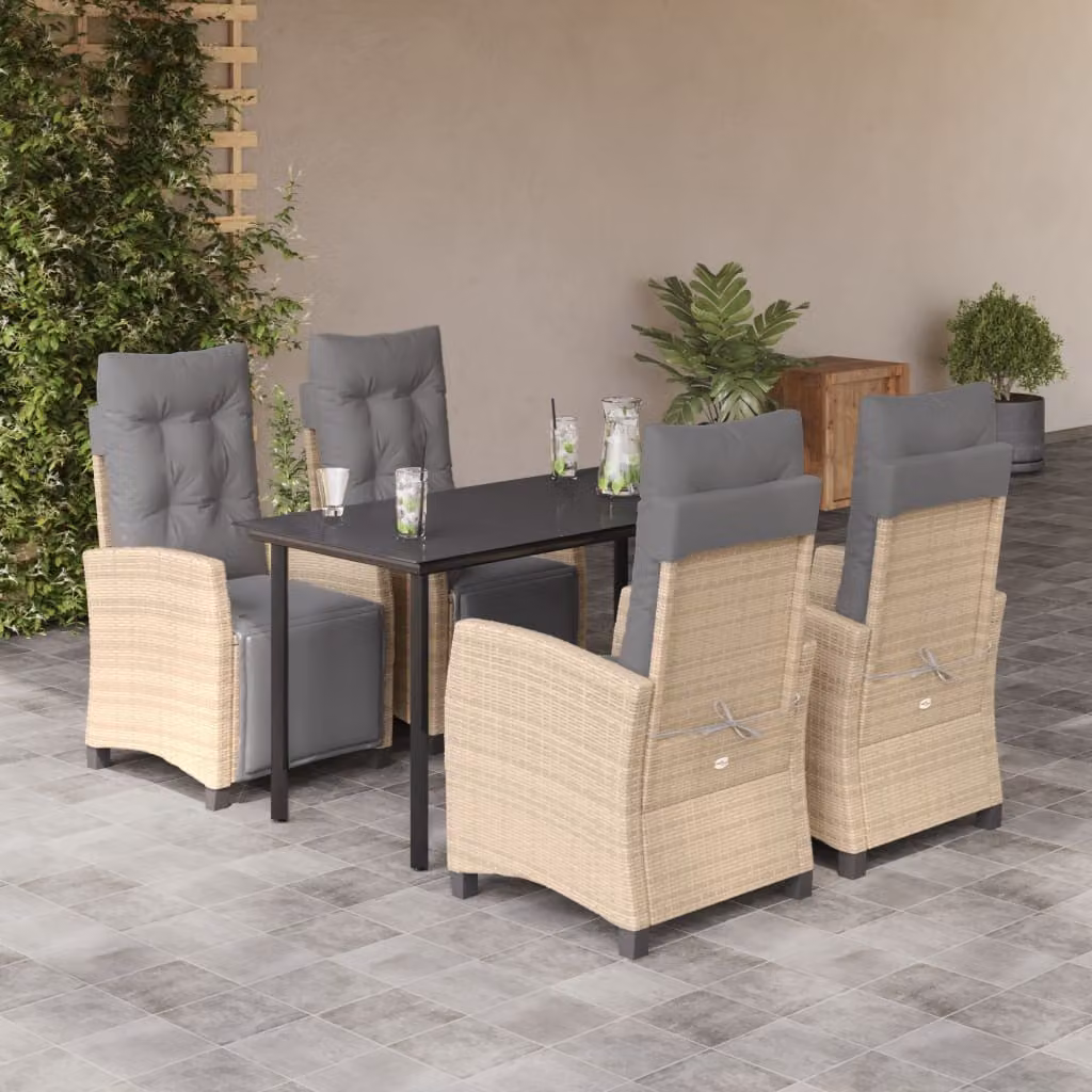 Maison Exclusive - Set da pranzo da giardino 5 pezzi con cuscini, miscela di polyrattan beige