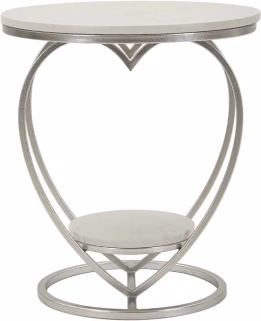 Tavolino rotondo Heart Vikasa Home in ferro argento e marmo bianco L: 40 cm, P: 45,5 cm