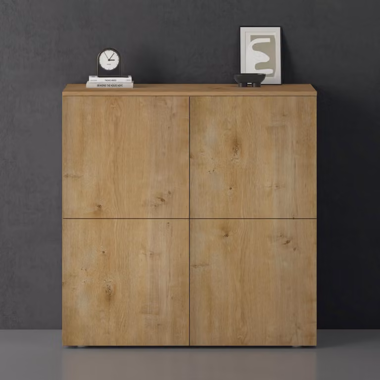 doporro Mobile Organizzatore Credenza Buffet in Legno con 4 Ante Push-to-Open e Soft-Close per Soggiorno, Sala da Pranzo o Ingresso, 100x36,4x100 cm Marrone chiaro Schrank04