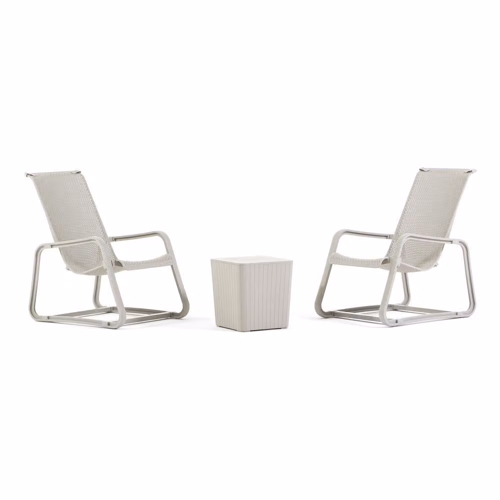 Set composto da 2 poltrone da giardino ergonomiche e un tavolino con vano portaoggetti in polipropilene resistente, dal design moderno, per piscina, terrazza, balcone e giardino - Lily