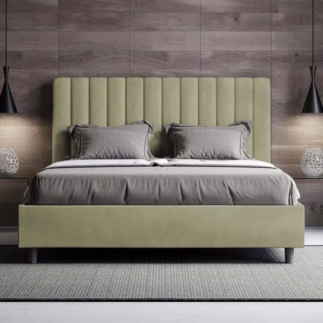 Letto matrimoniale alla francese Agueda Ityhome imbottito in microfibra verde L: 150 cm, P: 230 cm, H: 122 cm – 1