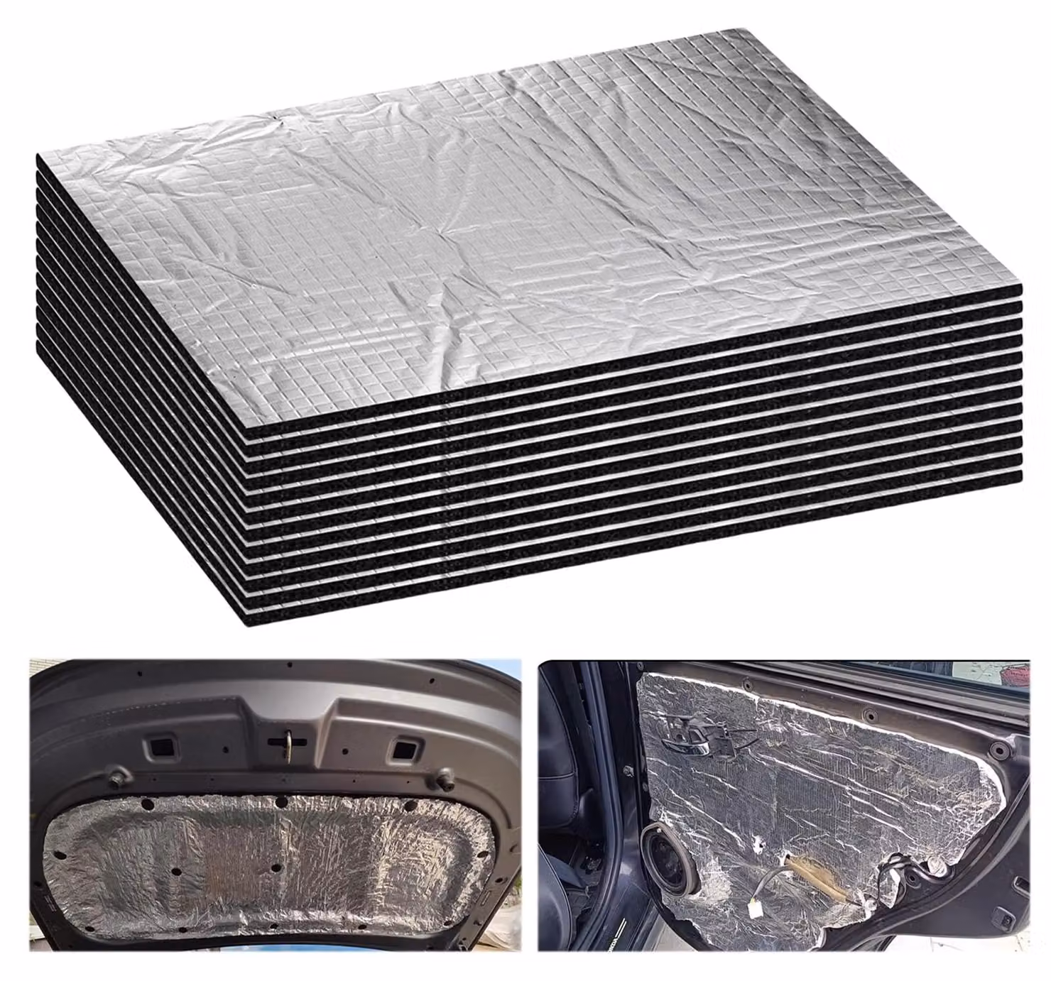 Tappetini isolanti autoadesivi, spessore 5 mm, confezione da 12 pezzi, in alluminio e gomma, dimensioni 40 x 25 cm, per auto