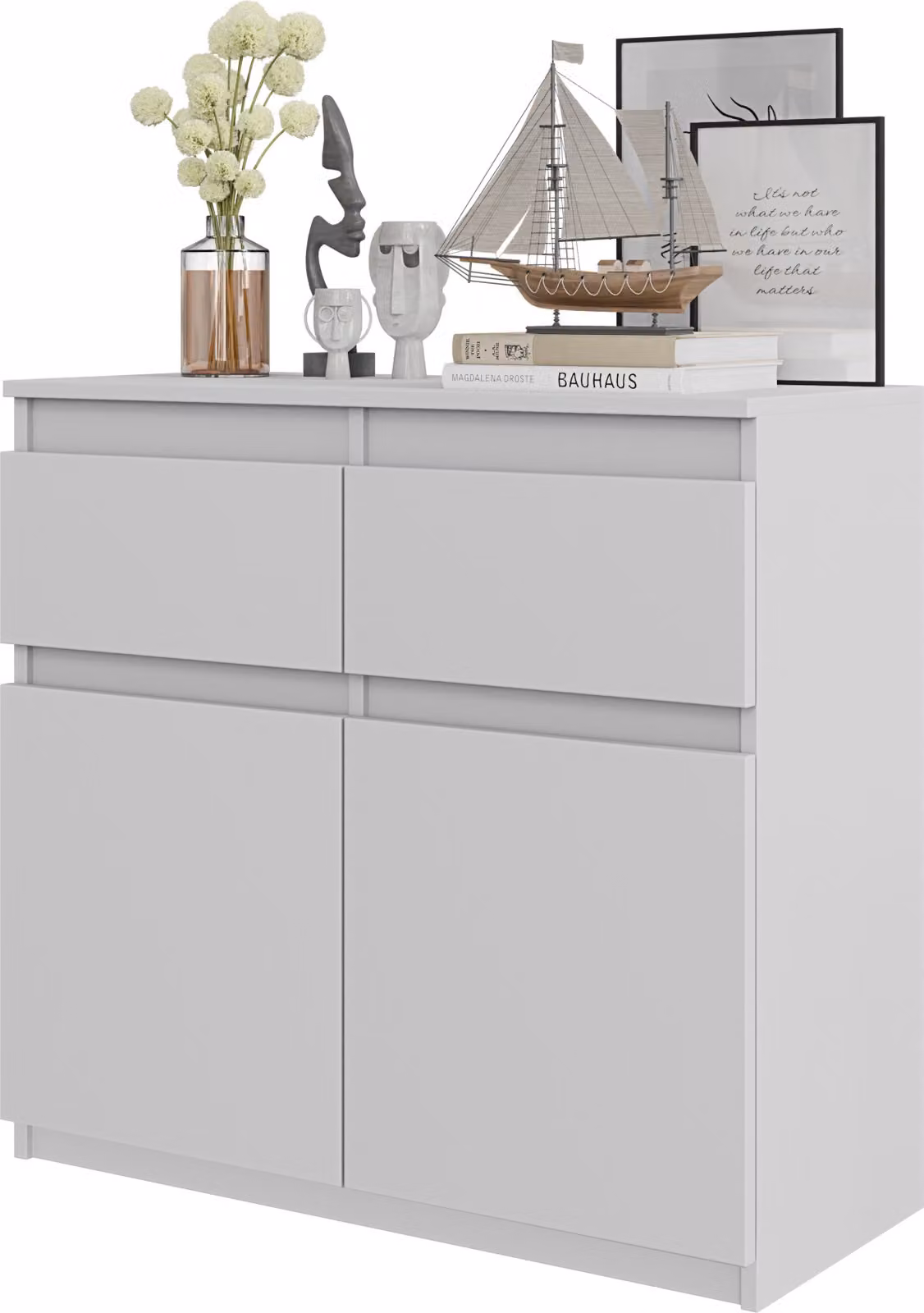 FURNICA - NOAH - Cassettiera / credenza con 2 cassetti e 2 ante - Bianco opaco H75cm L80cm P35cm