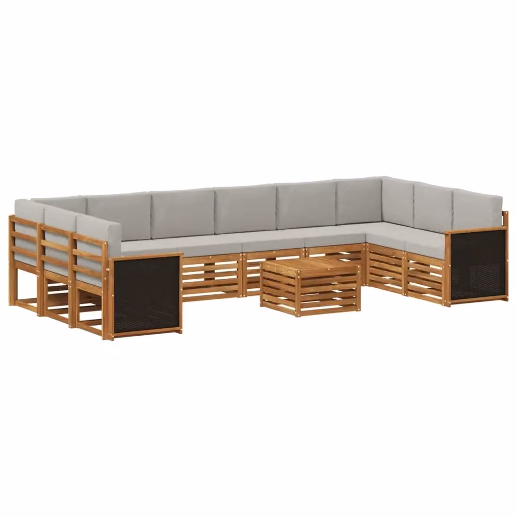 Set di divani da esterno a L con tavolino vidaXL in legno di acacia beige e grigio – 2