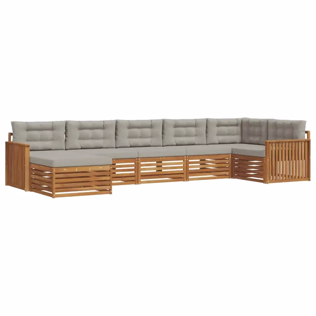 Set di divani da esterno a L vidaXL in legno di acacia con 7 pezzi e cuscini inclusi, colore grigio – 2