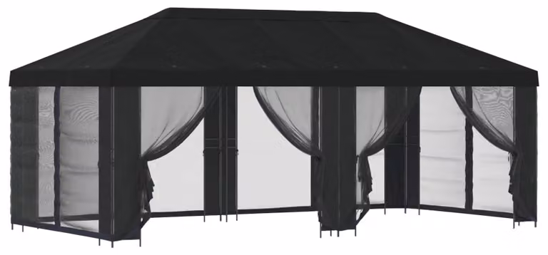 Gazebo con pareti laterali 6 x 3 m Nero Poliestere e Acciaio