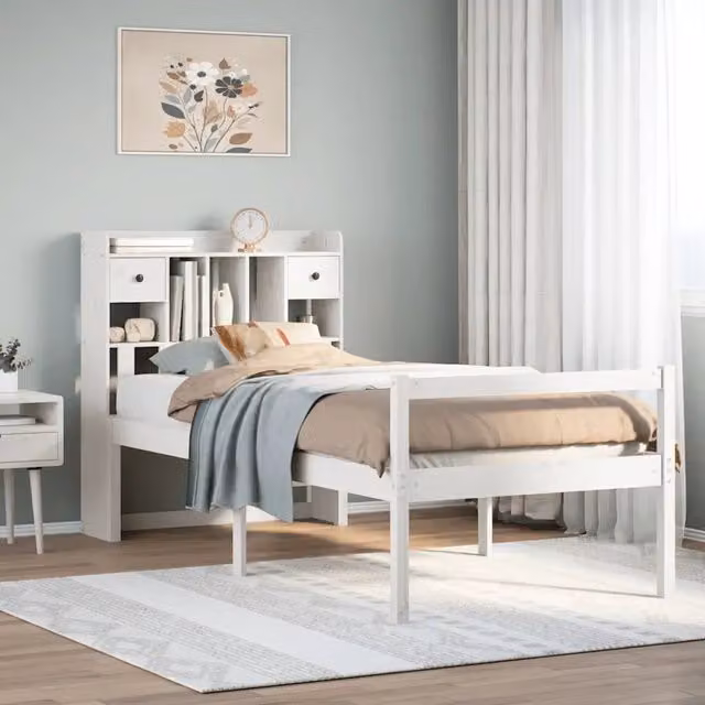 Letto con Libreria e Cassetti in Legno di Pino Bianco Lacquered VIDAXL L/P/H: 190 x 75 x 218,5 cm