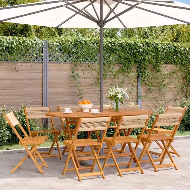 Set di 8 sedie pieghevoli vidaXL in legno di acacia oliato, colore beige, impilabili con braccioli per giardino e terrazzo – 1