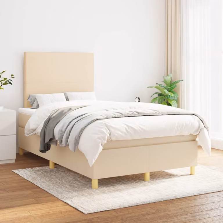 Letto Ibrido vidaXL con Giroletto a Molle e Materasso a Tasche in Tessuto Beige e Bianco L/P/H: 200 x 120 x 128 cm