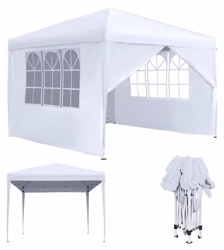 Tenda da esterno 2.5x2.5m, impermeabile, stabile, resistente alle intemperie invernali, con 4 pannelli laterali e finestre, protezione UV, ideale per giardino o feste, colore bianco