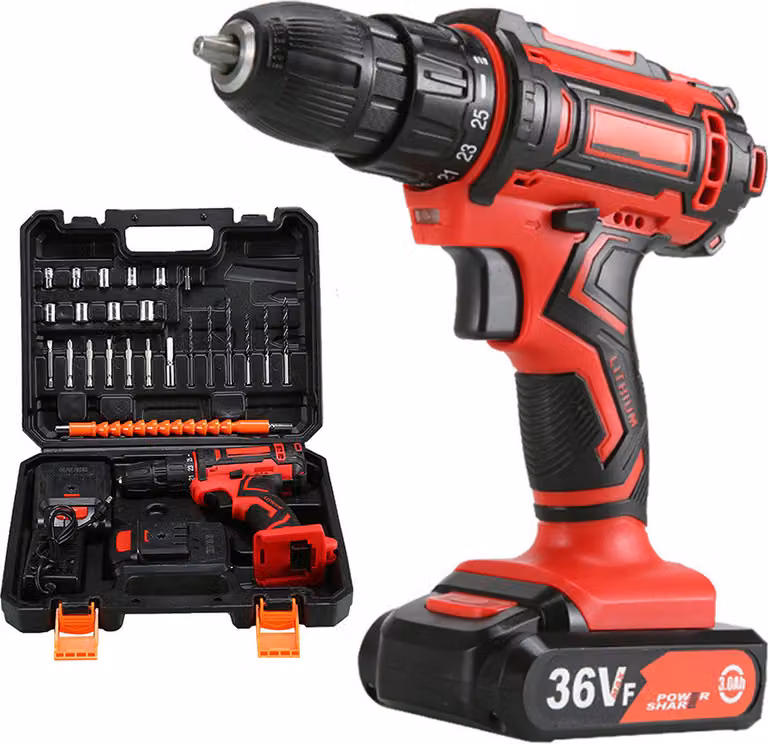 Trapano, avvitatore a percussione, set di utensili grandi 2x punte per batteria, trapano HDeye H8 pro