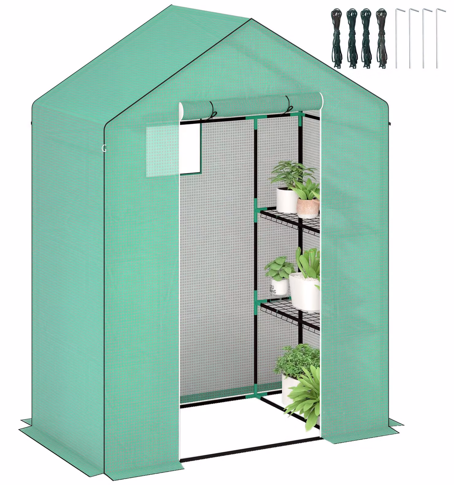 Serra Outsunny con porta scorrevole, finestra, ripiani, serra in plastica resistente all'inverno