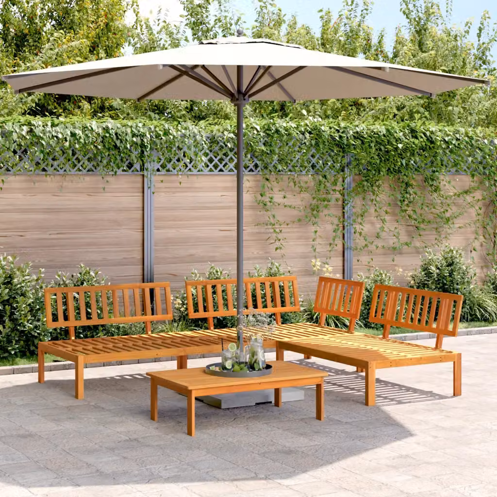 vidaXL Set Divano da Giardino a L in Legno di Acacia Marrone con Cuscini, 4 Pezzi