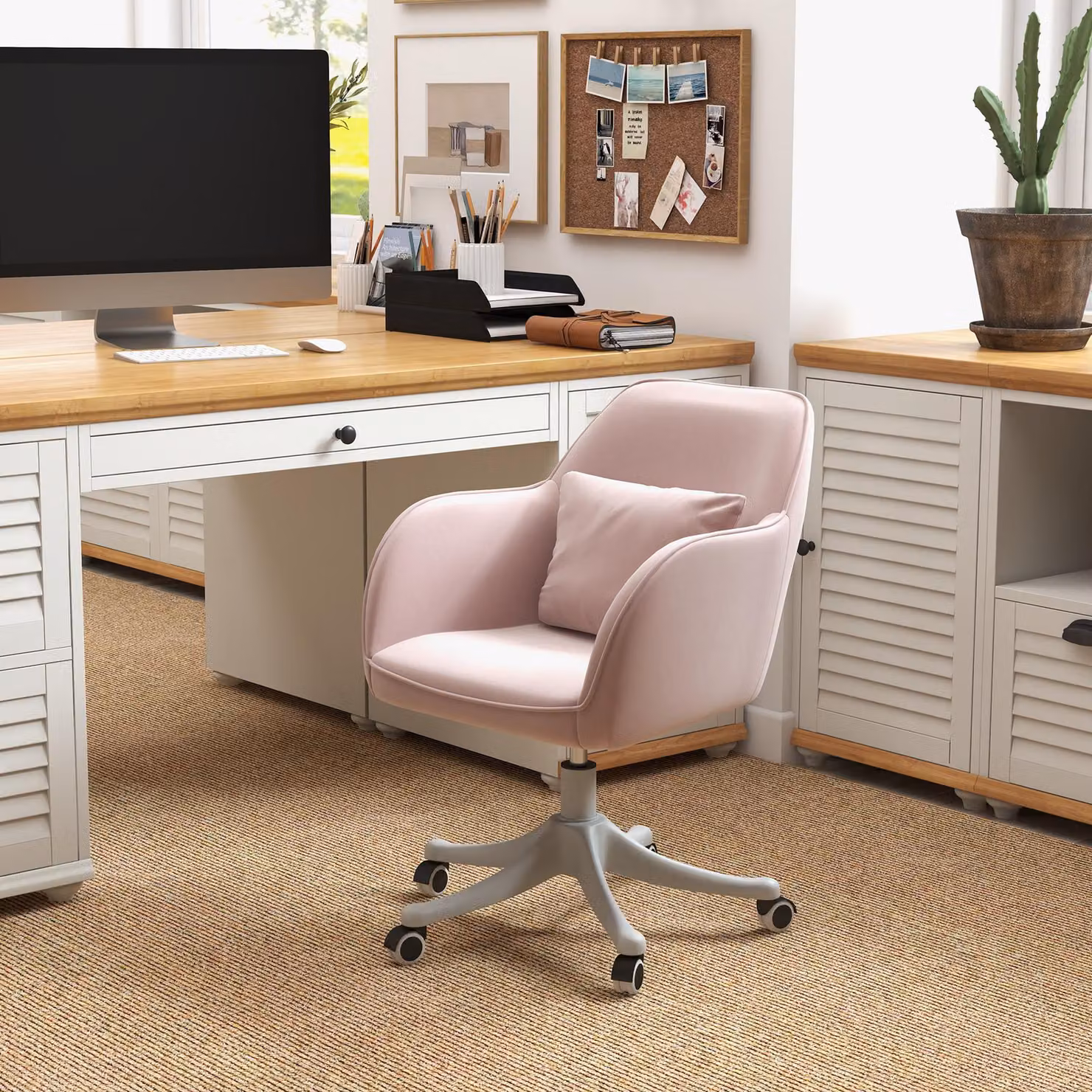 okwish sedia da ufficio massaggiante regolabile in altezza sedia da ufficio girevole sedia da lavoro con cuscino lombare rimovibile, sedia da scrivania sedia direzionale con funzione massaggio, rosa