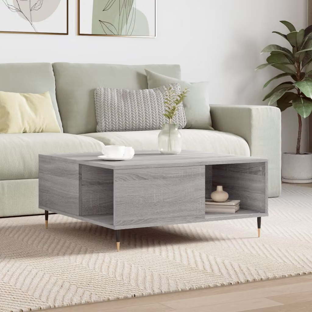 Tavolino da salotto moderno vidaXL in legno e metallo, colore grigio, L 80 cm x P 80 cm x H 36,5 cm