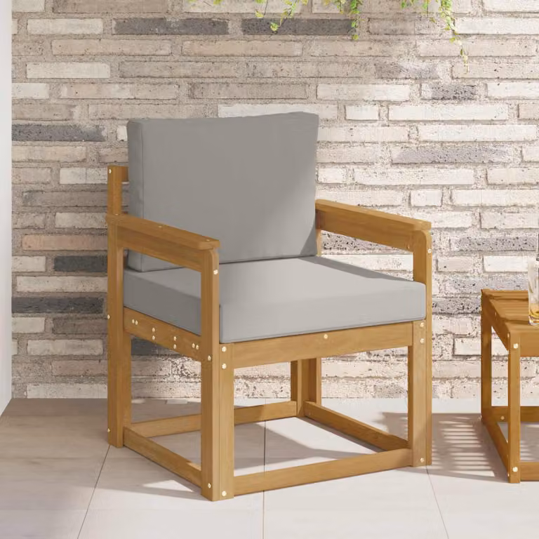 Divano da esterno moderno vidaXL in legno di acacia con tessuto bianco e grigio