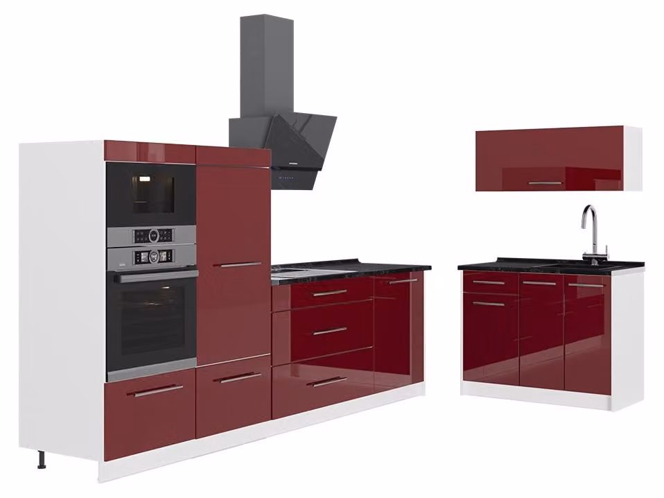 Cucina Vicco Fame-Line Bordeaux lucido/Bianco 380 cm, PL Antracite, Model 64136