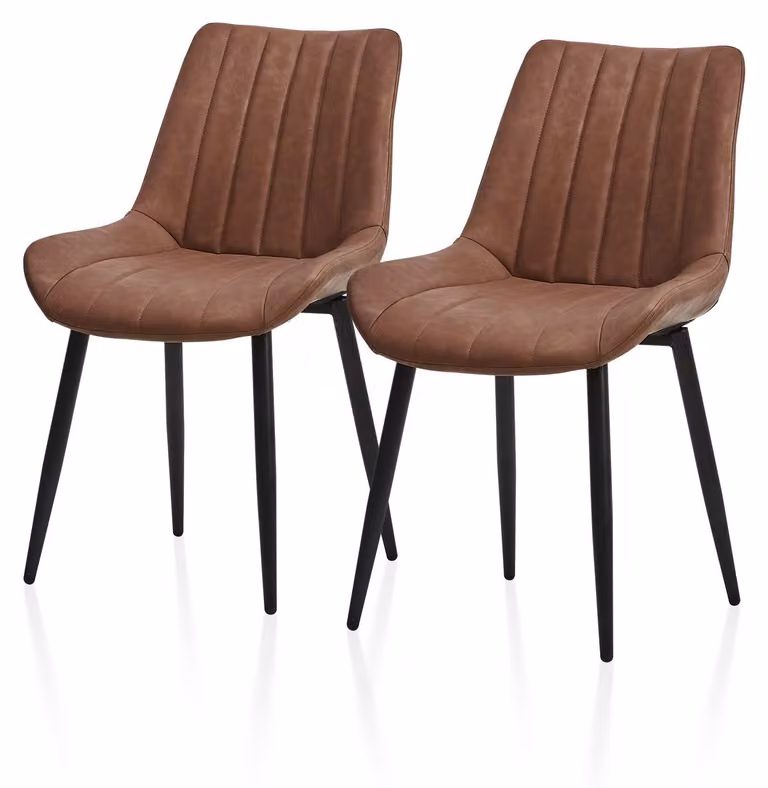 Set di 2 sedie da pranzo, rivestite in ecopelle, con schienale, gambe in metallo nero