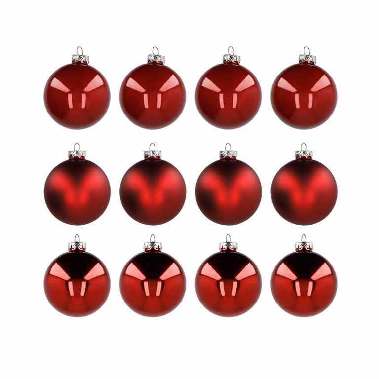 Set di 12 palline di Natale in vetro soffiato VESTIAMO CASA, colori rosso e argento, diametro: 6 cm