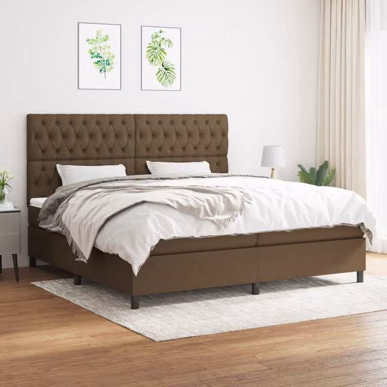 vidaXL Letto Ibrido con Giroletto a Molle e Materasso a Tasche Marrone e Bianco L/P/H: 200 x 200 x 128 cm