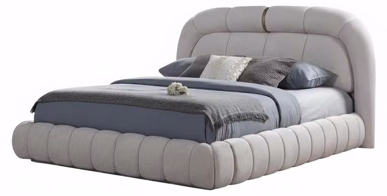 Letto moderno bianco Letto di design in tessuto Minimalista Confortevole Elegante