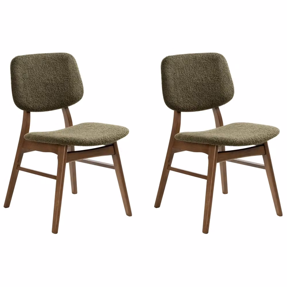 Set di 2 sedie da pranzo BELIANI con design retrò, seduta in tessuto bouclé verde e struttura in legno di gomma scuro – 2