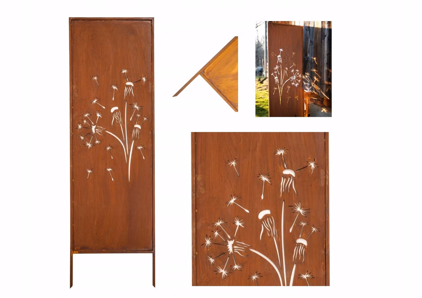 Pannello decorativo da giardino in acciaio arrugginito « Soffione » 160x50 cm, effetto corten