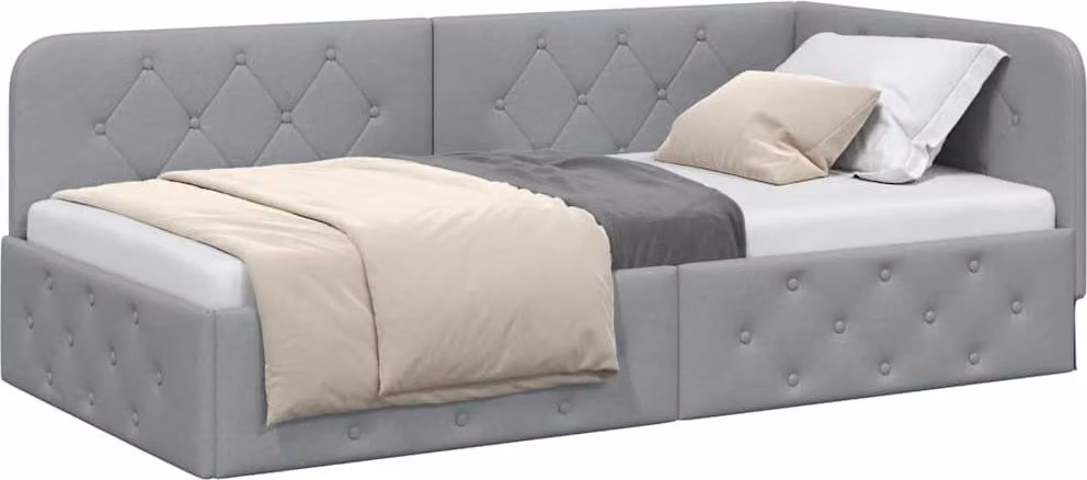 Cornice del letto ad angolo Grigio chiaro 100 x 200 cm Tessuto