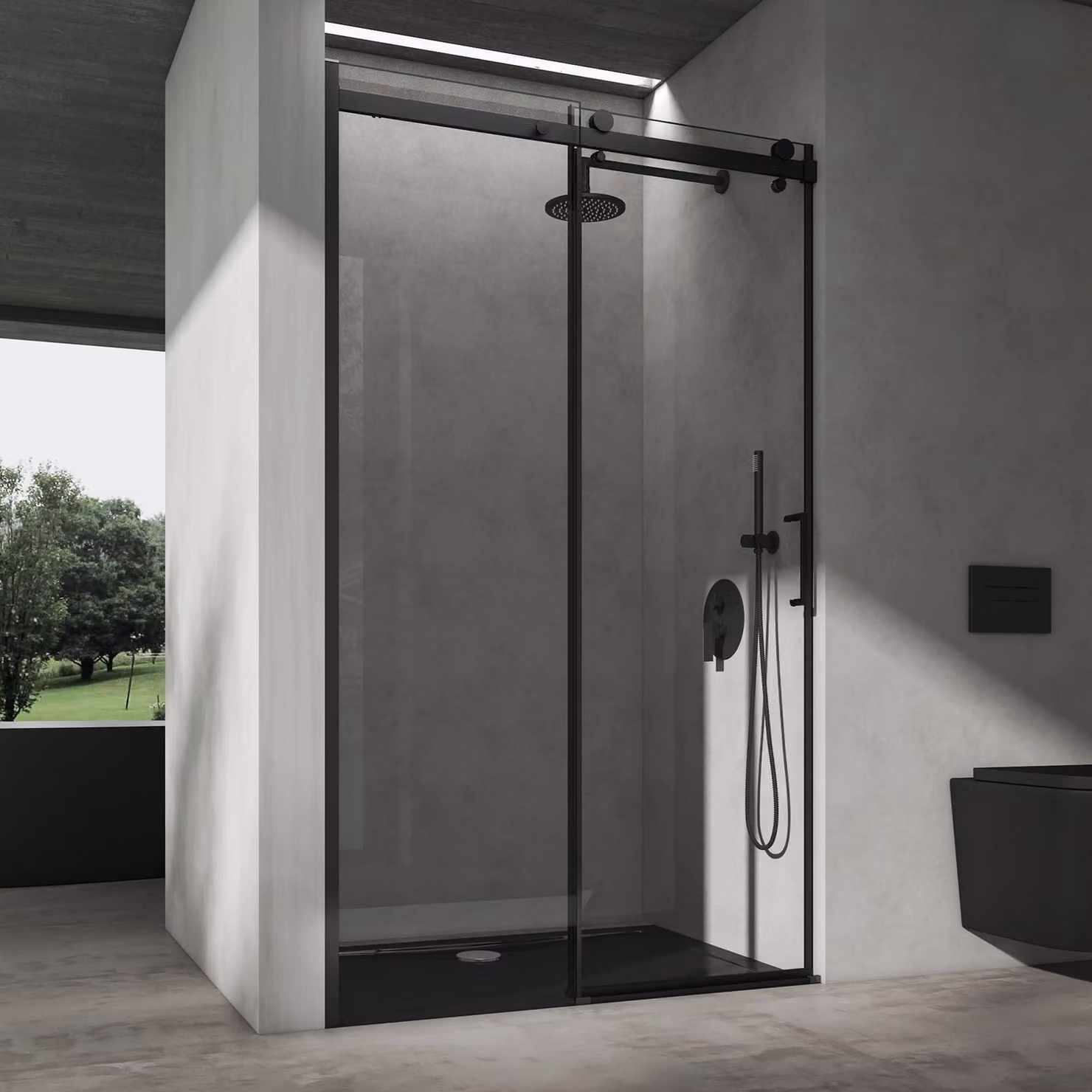 doporro Porta Doccia Box Doccia a Nicchia Cabina Bagno 150x195cm Porta Scorrevole in Vetro 8mm Temperato Trasparente Anticalcare incl. Nano Rivestimento Profilo Nero Teramo19K