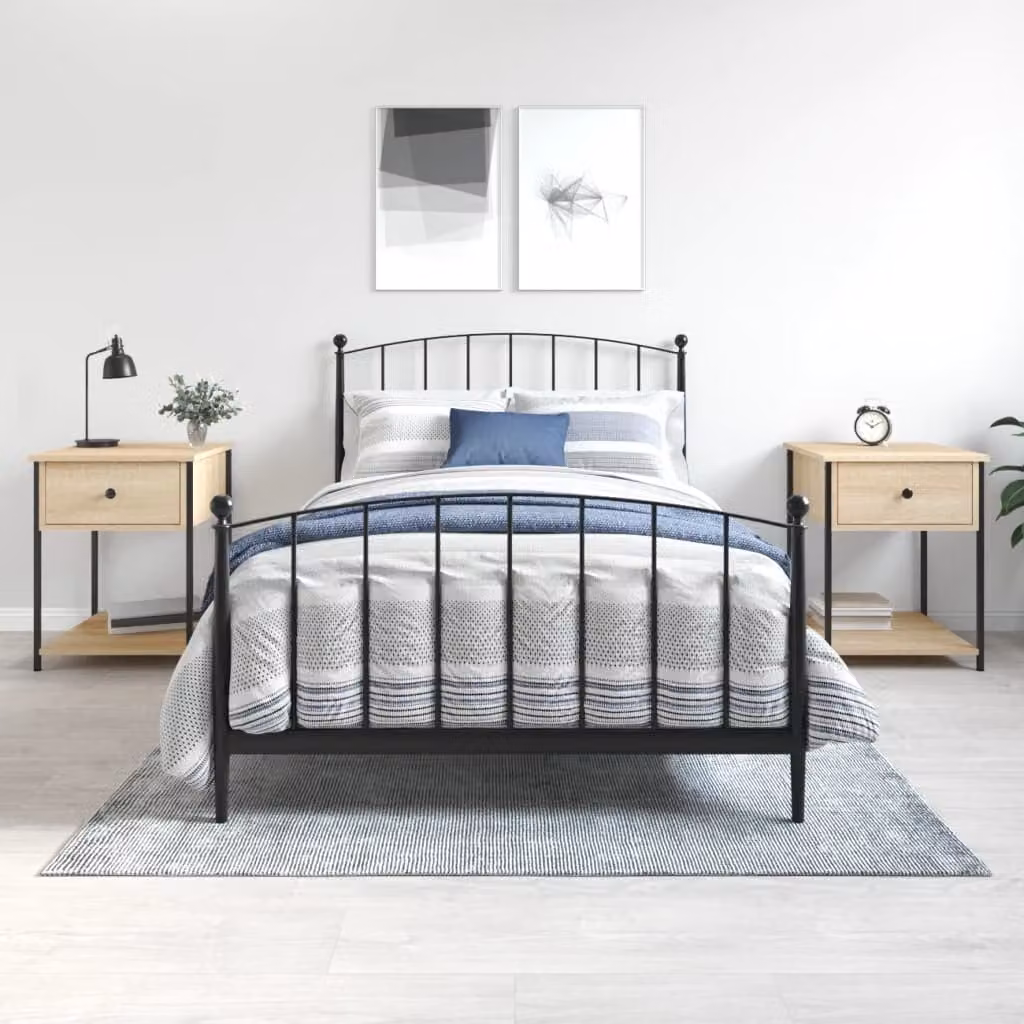 Set di 2 comodini moderni vidaXL in legno multistrato, colore Rovere Sonoma, L 44 cm x P 45 cm x H 58 cm