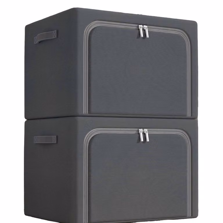 set di 2 scatole portaoggetti in tessuto Oxford, impermeabile, pieghevole, 100L, scomparti, per vestiti e guardaroba, senza finestra, grigio scuro