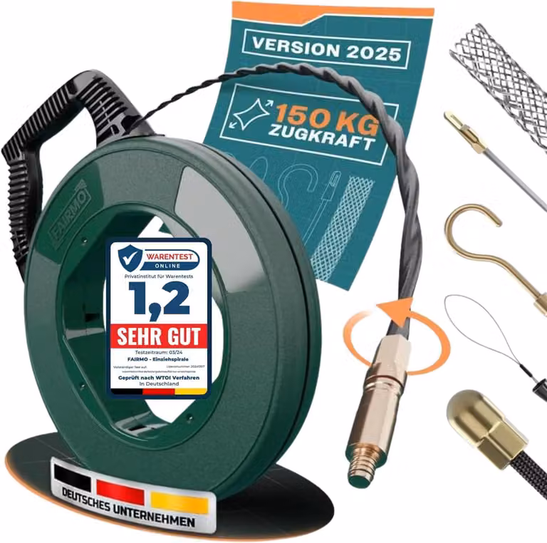 Elzusha - Cavo di traino per tubi, 30 metri, PET, 4 mm, con 5 adattatori per tubi