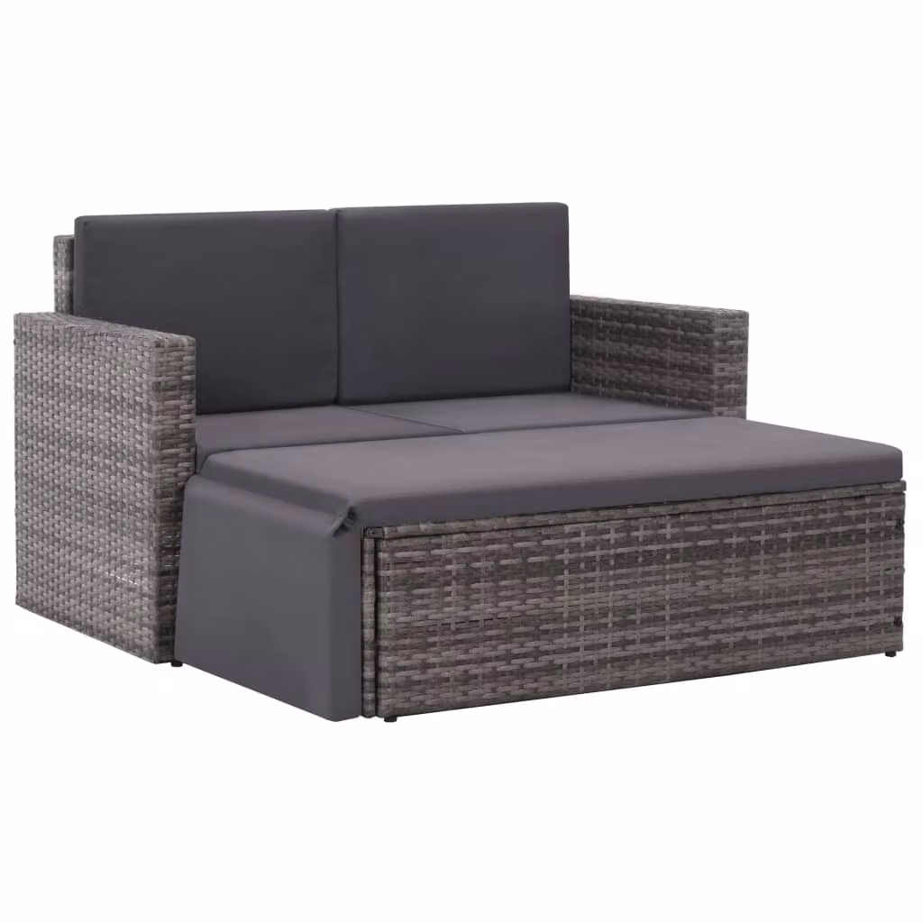 The Living Store Set da giardino 2 pezzi con cuscini in poly rattan grigio