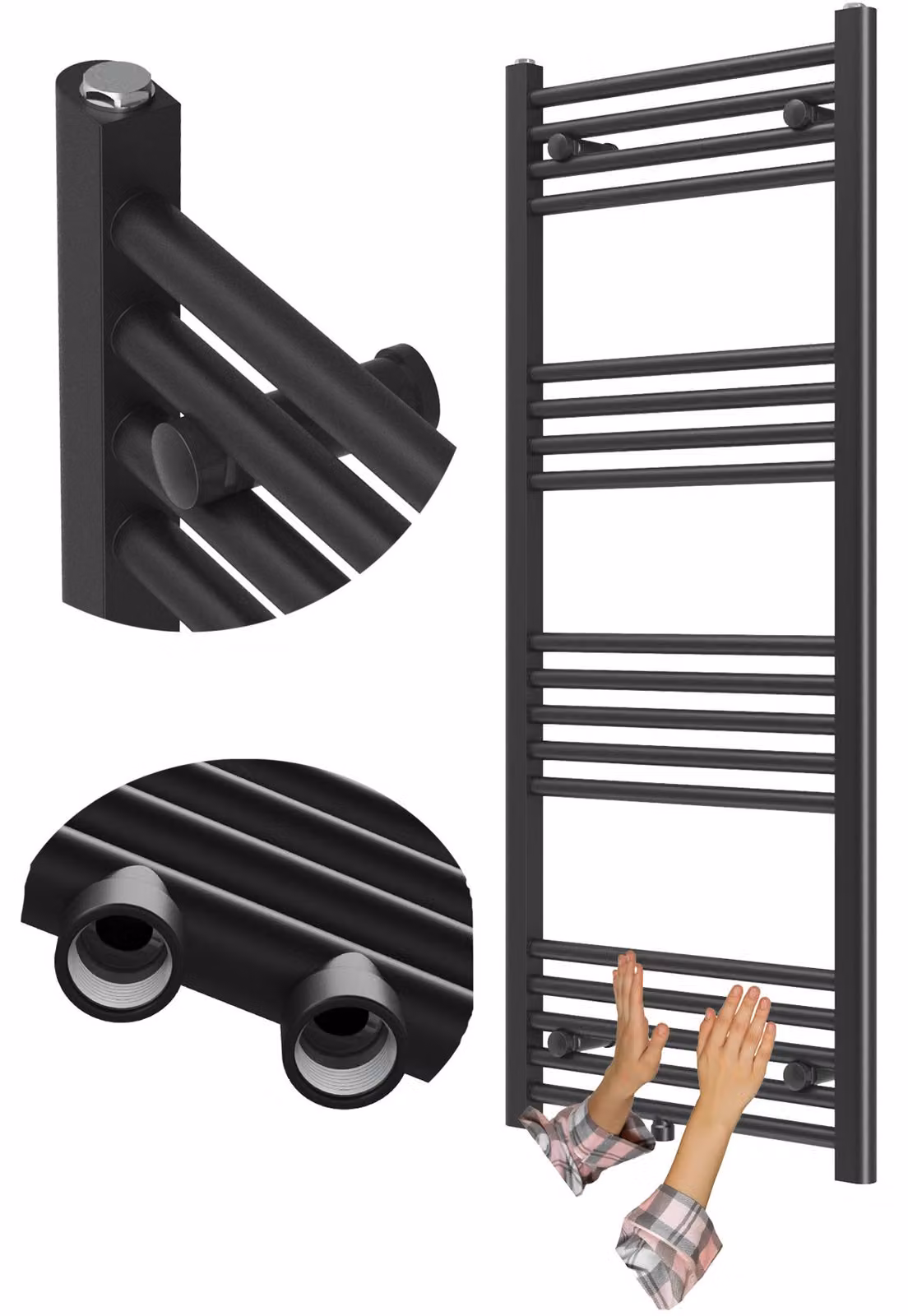 Granitan - Termoarredo bagno - Scaldasalviette 120x50 cm - Radiatore nero - portasciugamani - RAVEN