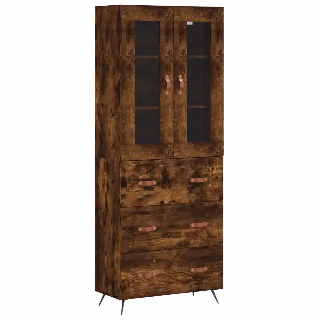 Credenza vidaXL in Legno Rovere e Vetro, Colore Marrone, L/P/H: 69,5 x 34 x 180 cm – 2