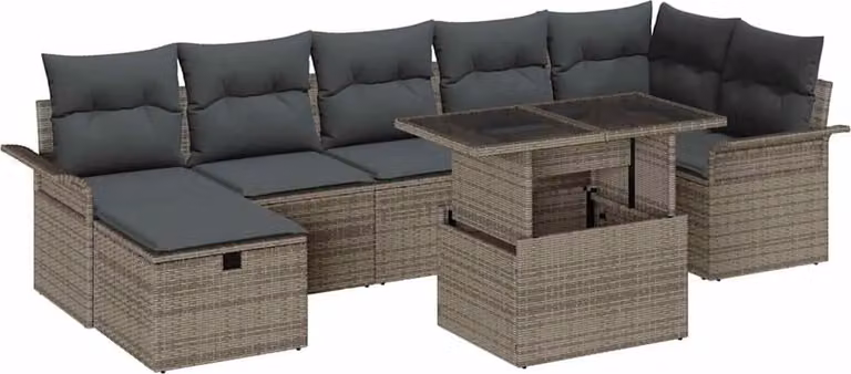 Set Divano da Giardino con cuscino 8 pcs Grigio Poly Rattan