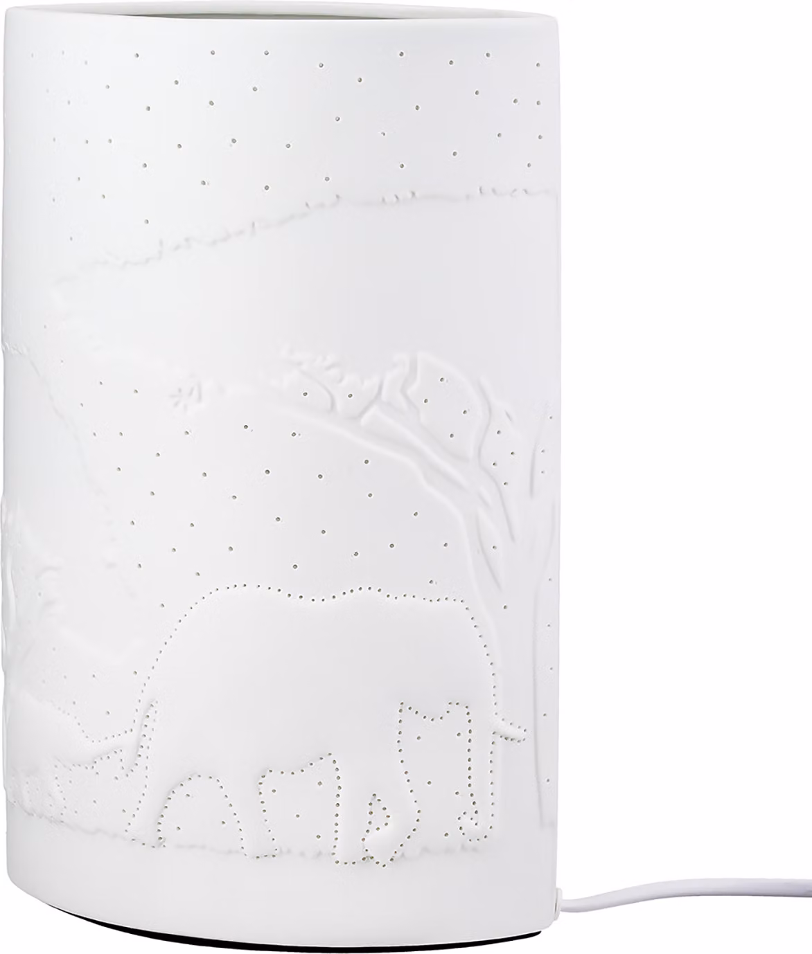 Gilde Tischleuchte, oval, "Savanne", Baummotiv, Elefantenmotiv, Porzellan, weiß, VE 1, L. 10 cm, B. 17 cm, H. 20 cm 32657 4063387326572