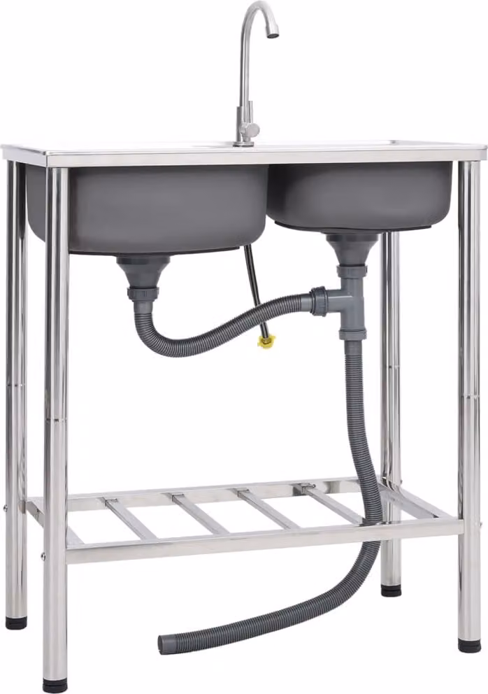 The Living Store Lavello da campeggio a doppia vasca con rubinetto in acciaio inox